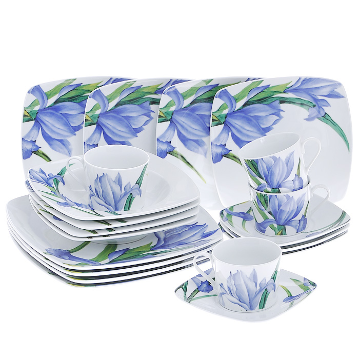 Набор посуды "Blue Snowdrop", цвет: белый, голубой, 20 предметов. SHQ12-039 по выгодной цене с доставкой от интернет магазина. Отзывы покупателей о набор посуды "blue snowdrop", цвет: белый, голубой, 20 предметов. shq12-039