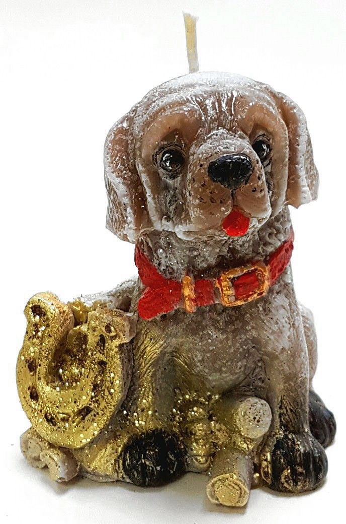 Фото Свеча декоративная Sima-land "Собака с подковой", цвет: коричневый, высота 7 см. Купить  в РФ