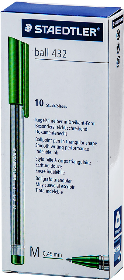 Набор шариковых ручек Staedtler Ball 432 M, цвет чернил: зеленый, 10 шт - Ручки Набор шариковых ручек Staedtler Ball 432 M, цвет чернил: зеленый, 10 шт - Ручки