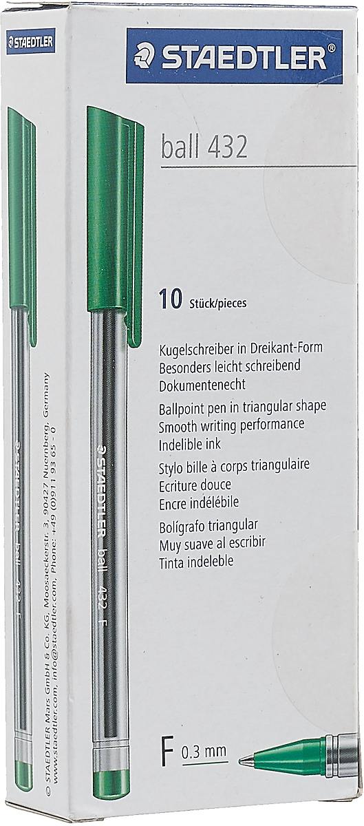 Набор шариковых ручек Staedtler Ball 432 F, цвет чернил: зеленый, 10 шт - Ручки Набор шариковых ручек Staedtler Ball 432 F, цвет чернил: зеленый, 10 шт - Ручки