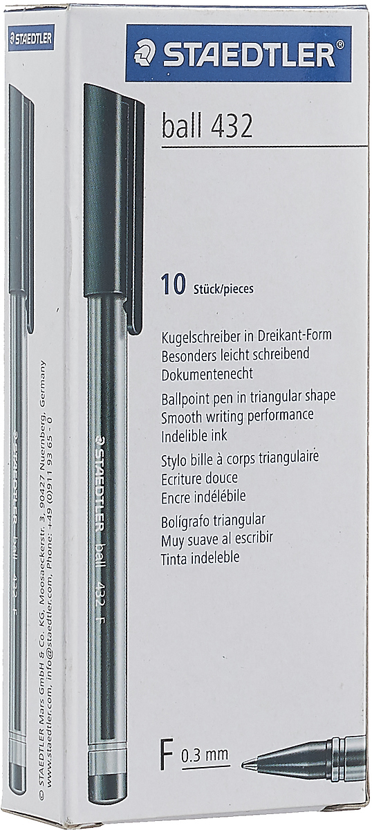 Набор шариковых ручек Staedtler Ball 432 F, цвет чернил: черный, 10 шт - Ручки Набор шариковых ручек Staedtler Ball 432 F, цвет чернил: черный, 10 шт - Ручки