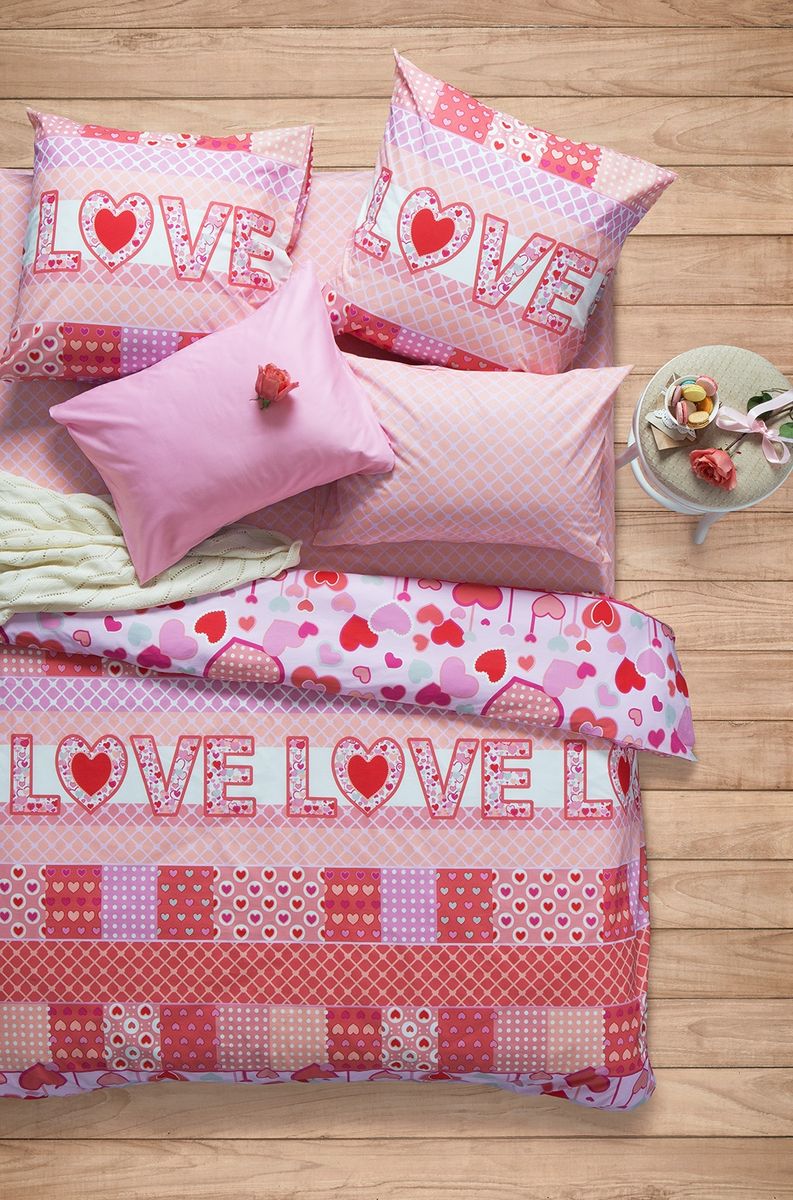 Фото Комплект белья Sova & Javoronok "Амарант", 2-спальный, наволочки 50x70, цвет: белый, красный, розовый. Купить  в РФ