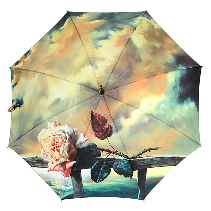 Зонт-трость Flioraj "Роза", полуавтомат, цвет: бежевый, зеленый. 012-1 FJ - купить по доступной цене, каталог аксессуаров интернет магазина OZON.ru
