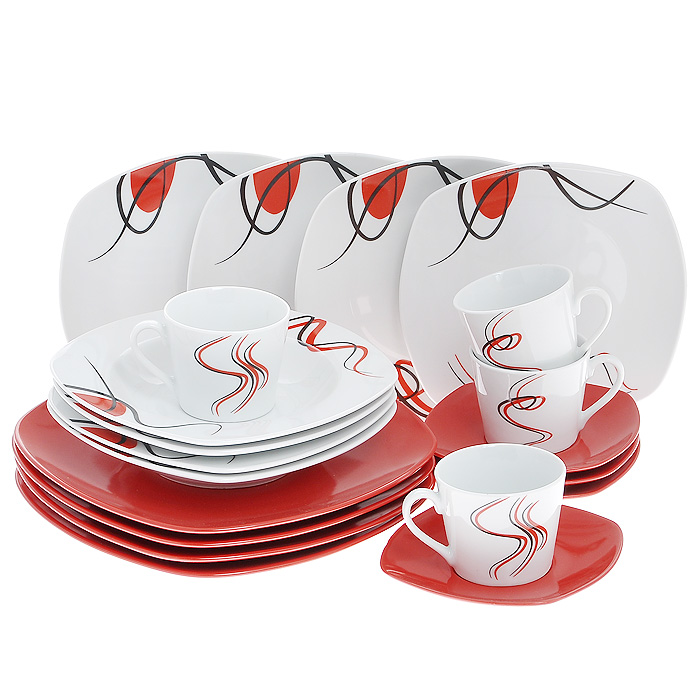 Набор посуды "Quartet", цвет: белый, черный, красный, 20 предметов. XL12D01-IVON по выгодной цене с доставкой от интернет магазина. Отзывы покупателей о набор посуды "quartet", цвет: белый, черный, красный, 20 предметов. xl12d01-ivon