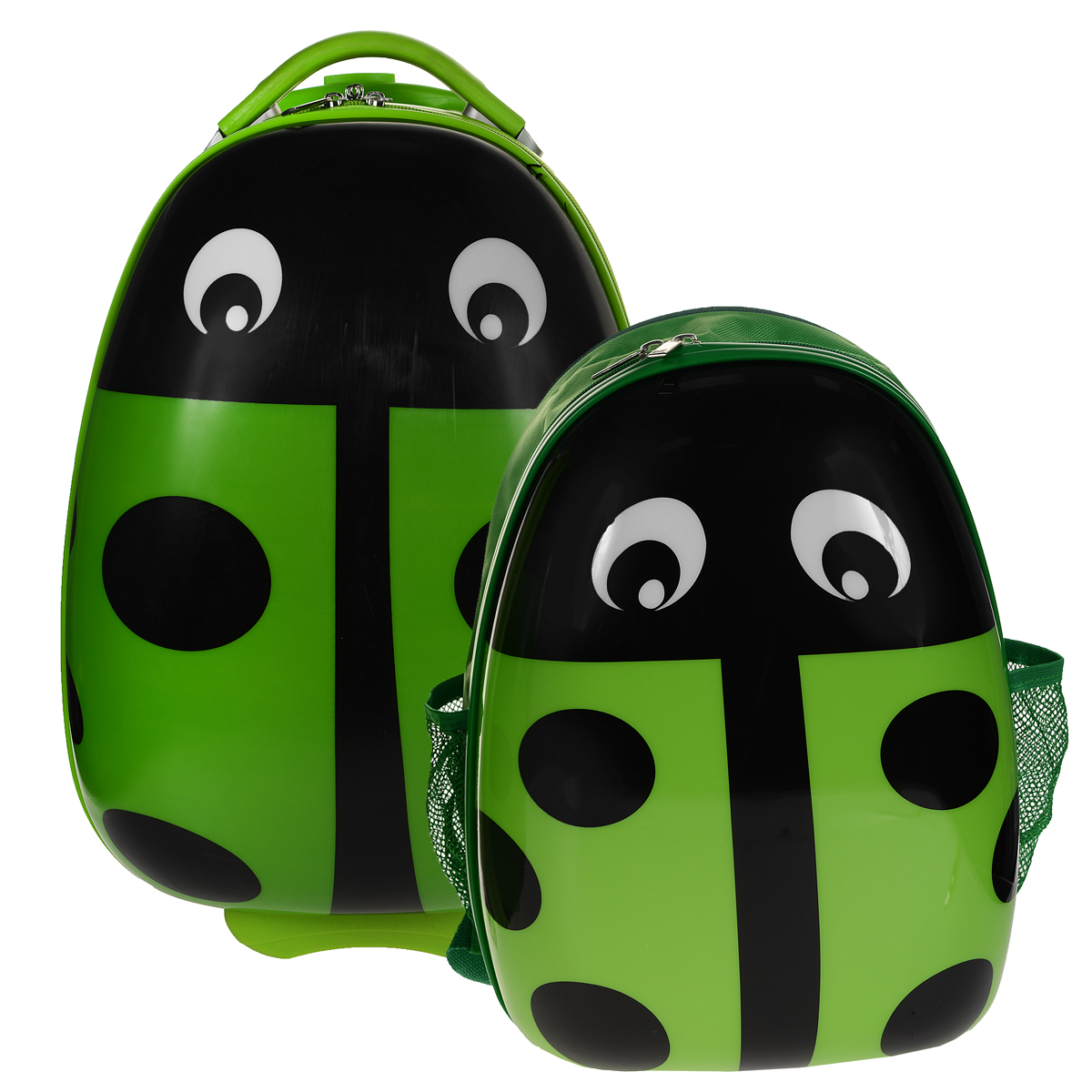 Комплект "Божья коровка": чемодан на колесиках с телескопической ручкой + детский рюкзак, цвет: зеленый - купить по доступной цене с доставкой на дом в интернет магазине OZON.ru