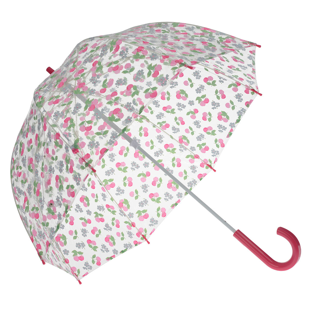 Зонт-трость женский "Cherry", механический, цвет: розовый, зеленый Fulton - купить по лучшей цене в интернет магазине OZON.ru
