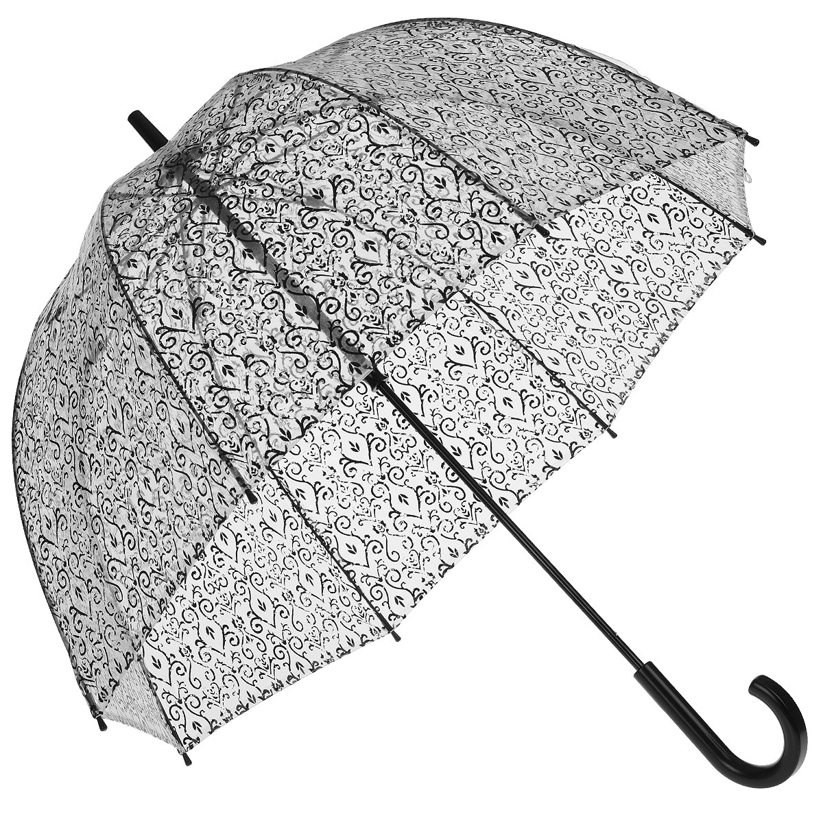 Зонт-трость женский "Damask Black", механический, цвет: прозрачный, черный Fulton - купить по лучшей цене в интернет магазине OZON.ru