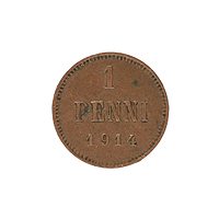 Монета номиналом 1 пенни. Медь. Финляндия, 1914 год