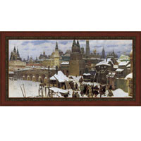 Арт-постер в багете Всехсвятский каменный мост (А. М. Васнецов), 21 x 40 см21x40 OZ193-50404 Арт-постер в багете Всехсвятский каменный мост (А. М. Васнецов), 21 x 40 см21x40 OZ193-50404Художественная репродукция картины А.М. Васнецова Всехсвятский каменный мост. Изображение нанесено на чрезвычайно плотную основу (это не бумага и не картон) и обрамлено в багет. Технология изготовления арт-постеров подразумевает обязательную художественную ламинацию каждого изображения, чтопридает картине дополнительную ценность, а также защищает поверхность от загрязнения, повреждений (в том числе попыток помять, исцарапать изображение), влаги и ультрафиолетовых лучей. Так, например, наши арт-постеры совершенно спокойно перенесут не одну зиму в дачном или загородном доме.Ламинирование может значительно улучшить качество изображения. Использование пленок дает различную фактуру лицевой поверхности изображения (глянцевую, матовую, холщевую, ситцевую, льняную и другие). Например, при использовании глянцевых пленок изображение проявляется - краски становятся более контрастными исочными. Технология художественного ламинирования максимально приближает изображение к натуральной картине (холст, масло), акварели.Отличить арт-постер, изготовленный по такой технологии, от копии, нарисованной художником можно лишь при детальном пристальном рассмотрении. Рассматривая арт-постер с расстояния свыше 1 метра - вы не заметите никаких отличий. А компьютерная точность воспроизведения, исключающая неточность руки копировальщика, создаст в Вашем доме ощущение присутствия настоящего шедевра, не подвластного времени. Именно поэтому арт-постеры являютсяпризнанным стандартом изготовления копий художественных произведений.При обрамлении изображений, поверхность которых защищена художественной ламинацией, стекло не требуется. А это означает отсутствие раздражающих бликов, возможности случайно разбить стекло, уменьшается вес Арт-постера.Характеристики: Материал: бумага, пластик, ДВП.Размер в багете: 31,5 см х 50,5 см.Размер постера: 21 см х 40 см.Производитель: Россия.Артикул:OZ193-50404.