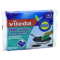 Губка для плит Vileda Pur Active, 2 шт3543-2 Губка для плит Vileda Pur Active, 2 шт3543-2Инновационная, эксклюзивная, запатентованная технология. Одобрено для использования на антипригарных покрытиях DuPont Teflon. Абразивная часть очищает, не оставляя царапин. Вискозная часть хорошо впитывает влагу и протирает поверхность.