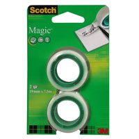 Лента клейкая Scotch Magic, 2 штFT510049206 Лента клейкая Scotch Magic, 2 штFT510049206Клейкая лента Scotch идеально подходит для работы с документами, склеивания порванных страниц или денежных купюр. Совершенно незаметна на бумаге даже при копировании склеенных документов. Легко разматывается и отрывается руками. Кроме того на ленте можно писать.Характеристики:Размер ленты: 1,9 см х 7,5 м. Количество: 2 шт. Производитель: Франция.