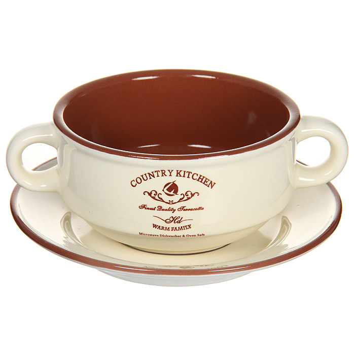 Бульонница Terracotta Кухня в стиле Кантри 0,3 л TLY923-CK-ALTLY923-CK-AL Бульонница Terracotta Кухня в стиле Кантри 0,3 л TLY923-CK-ALTLY923-CK-ALБульонница с блюдцем Кухня в стиле Кантри, изготовлена из жаропрочной керамики и покрытая высококачественной глазурью. Бульонница Кухня в стиле Кантри в шоколадно-сливочных тонах украсит сервировку вашего стола и подчеркнет прекрасный вкус хозяина, а также станет отличным подарком. Характеристики: Материал:керамика. Диаметр бульонницы по верхнему краю: 11,5 см. Высота:6 см. Объем бульонницы: 300 мл. Диаметр блюдца:15,7 см. Размер упаковки: 16 см х 9,5 см х 16 см. Производитель: Италия. Изготовитель: Китай. Артикул: TLY923-CK-AL. Торговая марка Terracotta - это коллекции разнообразной посуды для сервировки стола, хранения продуктов и приготовления пищи из жаропрочной керамики, покрытой высококачественной глазурью. Изделия Terracotta идеально подходят для выпечки, приготовления различных блюд и разогревания пищи в духовом шкафу или микроволновой печи. Может использоваться для хранения продуктов, в том числе в холодильнике. При приготовлении или охлаждении пищи рекомендуется использовать постепенный нагрев или охлаждение. Посуда торговой марки Terracotta совмещает в себе современные технологии и новые идеи, благодаря чему достигаются высокое качество, разнообразие форм и дизайнов.
