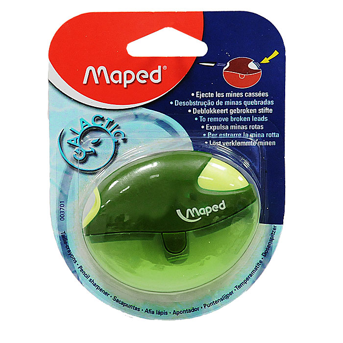 Maped Точилка Galactic цвет зеленый003701 Maped Точилка Galactic цвет зеленый003701Точилка Galactic выполнена из ударопрочного пластика. Одно нажатие на кнопку освобождает точилку от сломанного грифеля! Полупрозрачный контейнер для сбора стружки позволяет визуально контролировать уровень заполнения и вовремя производить очистку. Характеристики: Размер: 7 см x 5,5 см x 1,5 см. Материал: пластик, металл. Изготовитель: Китай.