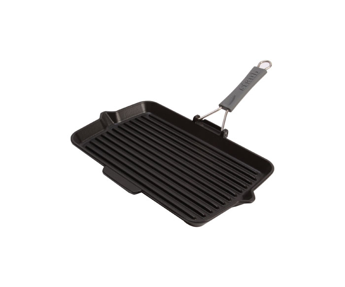 Сковорода для гриля прямоугольная, черная с силиконовой ручкой  34х21 см