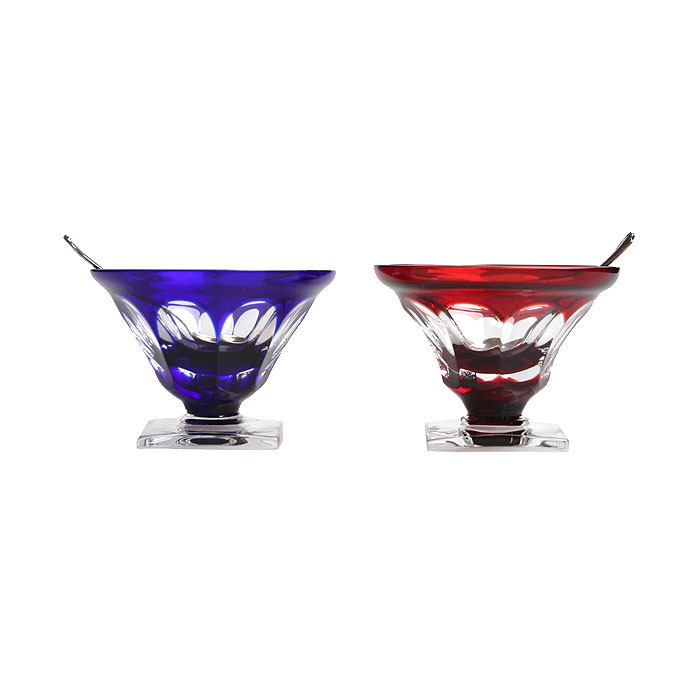 Десертный набор из двух розеток. Цветное стекло, гранение, металл, House of Faberge, 1980-1990-е гг