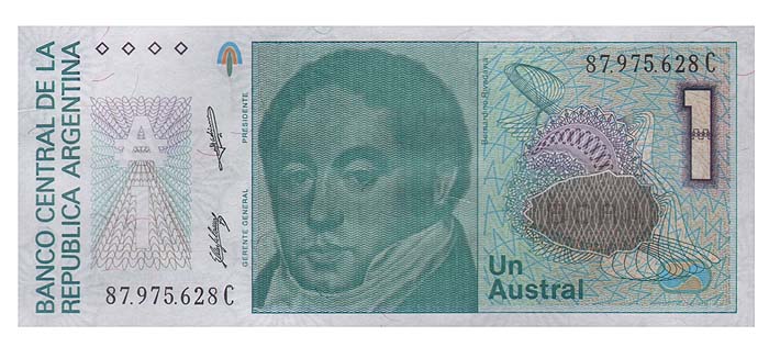 Банкнота номиналом 1 аустраль. Аргентина, 1985 год