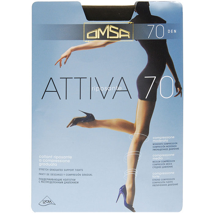 Колготки классические Omsa Attiva 70. Fumo (темно-серые). Размер 3