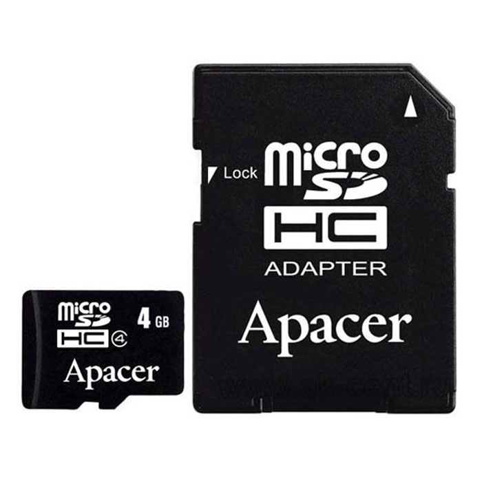 Apacer microSDHC 4GB, Class 4 + SD адаптерAP4GMCSH4-R Apacer microSDHC 4GB, Class 4 + SD адаптерAP4GMCSH4-RКарты памяти microSDHC Class 4 от Apacer отличаются внушительным объемом (до 32Гб) и высокой скоростью обработки данных (запись минимум 4Мб/сек). Самые маленькие носители в мире - карты памяти microSDHC в то же время могут с легкостью поместить все цифровые данные в телефонах, включая фотографии с высоким разрешением, объемные видео- и аудиофайлы, MMS-сообщения, сообщения электронной почты, Java-игры и др.Внимание: перед оформлением заказа, убедитесь в поддержке Вашим электронным устройством карт памяти данного объема.