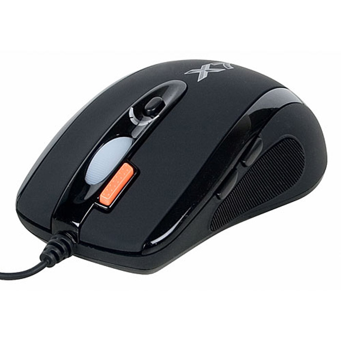 A4Tech X-710BK, Black мышьX-710BK A4Tech X-710BK, Black мышьX-710BKВ оптической мыши A4Tech Х-710BK используется мощный и чувствительный сенсор Agilent. Она исключительно плавно движется при любых поворотах, реагируя на малейшие движения быстро и четко. Благодаря удобной и эргономичной форме, мышь легко и надежно ложится в руку. В процессе игры не нужно двигать манипулятор всей кистью, с Х7 работают только пальцы. По бокам сделаны прорезиненные вставки, что исключает выскальзывание мыши в самой напряженной игровой ситуации. Симметричный дизайн рассчитан как на правшей, так и на левшей.Шесть кнопок мыши программируются. Рядом с колесом прокрутки располагается уникальная кнопка Тройной клик, позволяющая сделать сразу три выстрела одним нажатием. Кнопка смены разрешения позволяет менять скорость курсора мыши без установки дополнительных драйверов. При смене режима колесо прокрутки подсвечивается разными цветами. Максимальное разрешение - 2000 dpi. При возвращении к повседневной работе за компьютером можно понизить его до 400 dpi. Независимо от игровой активности и частоты использования мыши, кнопки модели прослужат вам очень долго. Производитель, японская компания OMRON, гарантирует до 8 000 000 бесперебойных кликов.Новые игровые мыши A4Tech имеют встроенную память 16 KБ. Это значит, что теперь у вас есть уникальная возможность запрограммировать мышь выполнять любые игровые действия одним кликом! Создавайте свои скрипты и интегрируйте их во встроенную память вашей мыши. Играйте на любых компьютерах, сохранив ваши уникальные установки в памяти мыши. Для этого просто воспользуйтесь удобным и наглядным редактором скриптов Oscar, который вы найдете на прилагающемся диске.Используйте мышь вместо клавиатуры. Каждая кнопка мыши теперь может быть настроена так, чтобы воспроизводить любые команды клавиатуры, в любых сочетаниях клавиш. Вы сможете одним движением пальца купить все оружие или поставить задачу группе.Стреляйте длинными и короткими очередями. Выберите кнопку мыши и установите на нее количество выстрелов, которое вы хотите сделать одним нажатием этой кнопки - от одного до пяти. Также вы сможете установить временный интервал между ними.Регулируйте время отклика. Вы можете запрограммировать кнопку мыши, отвечающую за время отклика, от 3 до 30 мс.Избегайте ошибок при стрельбе. Вы можете задать величину смещения прицела относительно курсора мышки для лучшего попадания в цель.Совершайте самые невероятные трюки. Вы можете сделать поочередную запись сложных действий клавиатуры и мыши, а потом точно воспроизвести синхронно и за секунды.Интерфейс: USBВстроенная память: 16 КбЧастота обработки кадров: 6500 кадров/секОбработка изображения: 5.8 Мегапиксела/секМаксимальная скорость передвижения: 40 дюймов/сек (1 м/сек)Максимальное ускорение: 15GЧастота опроса шины: 125/250/500/1000 ГцМинимальное время отклика (SPI): 3 мс
