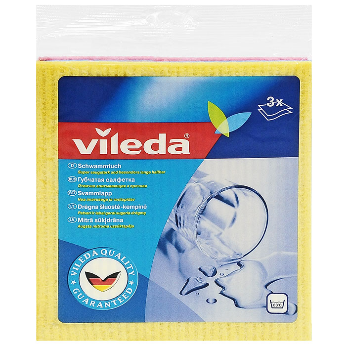 Набор салфеток Vileda, губчатых , 3 шт106980/124989 Набор салфеток Vileda, губчатых , 3 шт106980/124989Набор губчатых салфеток Vileda предназначен для уборки любых видов поверхности. Салфетки сделаны из натуральных материалов - целлюлозы и хлопка, которые гарантируют отличное впитывание. Впитывают в 10 раз больше своего веса. Можно стирать при температуре до 60°C (ручная стирка). Характеристики:Материал: 70% целлюлоза, 30% хлопок. Размер салфетки: 18 см х 20 см. Комплектация: 3 шт. Изготовитель: Швеция. Артикул: 4012581.