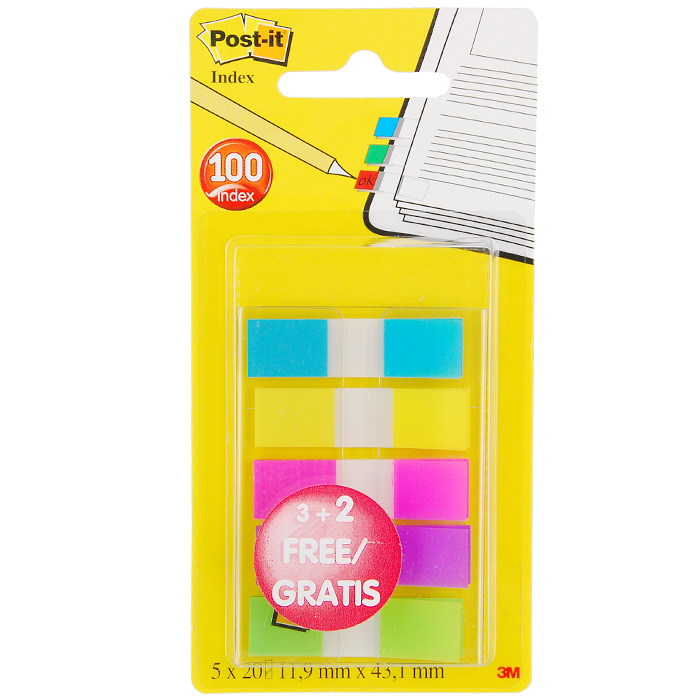 Закладки самоклеящиеся Post-it, 100 шт683-5CB P Закладки самоклеящиеся Post-it, 100 шт683-5CB PРазнообразие цвета классических узких закладок Post-itпомогут выделить и отметить нужную информацию, организовать цветовое кодирование страниц и разделов. Прозрачная клейкая часть закладки не закрывает текст, а уникальный клеевой состав позволяет многократно переклеивать закладку, не повреждая и не пачкая страниц. В комплекте закладки пяти цветов, упакованные в прозрачный диспенсер. Характеристики:Цвет:салатовый, малиновый, фиолетовый, желтый, голубой. Размер закладки: 1,19 см х 4,31 см. Размер упаковки: 14 см х 7 см. Количество: 5 х 20 шт.