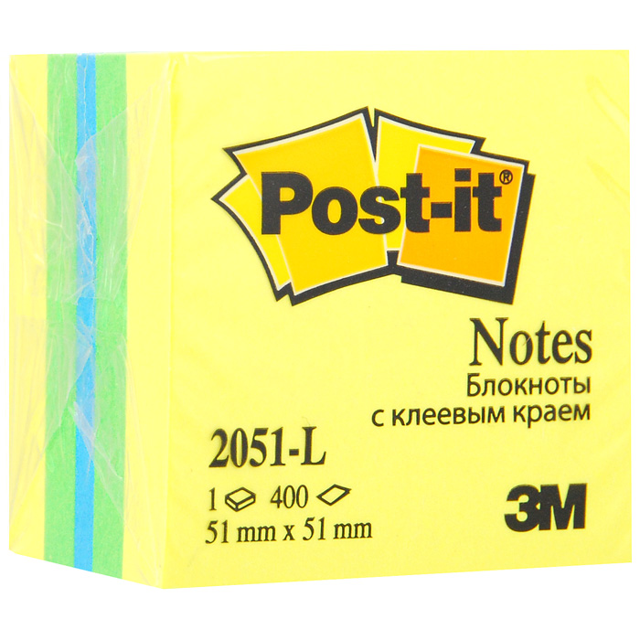 Бумага для заметок Post-it Мини куб с липким слоем, 5,1 см х 5,1 см. 2051-L2051-L** Бумага для заметок Post-it Мини куб с липким слоем, 5,1 см х 5,1 см. 2051-L2051-L**Бумага для заметок с липким слоем Мини куб прекрасно подойдет для записи номеров телефонов, адресов, напоминания о важной встрече или внезапно пришедшей полезной мысли.Бумагу можно наклеивать на любую гладкую поверхность, без опасения оставить след от клея.Блок содержит 400 листов из бумаги 3 цветов: желтого, зеленого, синего. Характеристики:Размер листа: 5,1 см х 5,1 см. Количество: 400 листов в блоке.