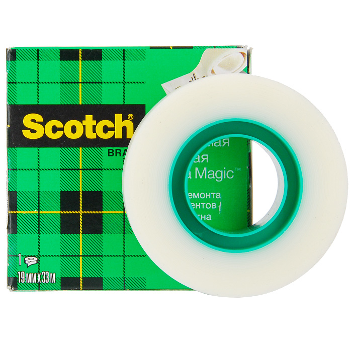 Клейкая лента Scotch Magic, матовая810 Клейкая лента Scotch Magic, матовая810Канцелярская клейкая лента Scotch Magic с матовой поверхностью идеально подходит для незаметного склеивания и восстановления документов, отлично приклеивается и не оставляет следов при удалении. На ленте можно писать ручкой, карандашом или маркером. Прочная, не слоится и легко отрывается. Характеристики:Ширина ленты: 1,9 см. Длина:33 м. Размер упаковки:6,7 см х 6,8 см х 2,1 см.