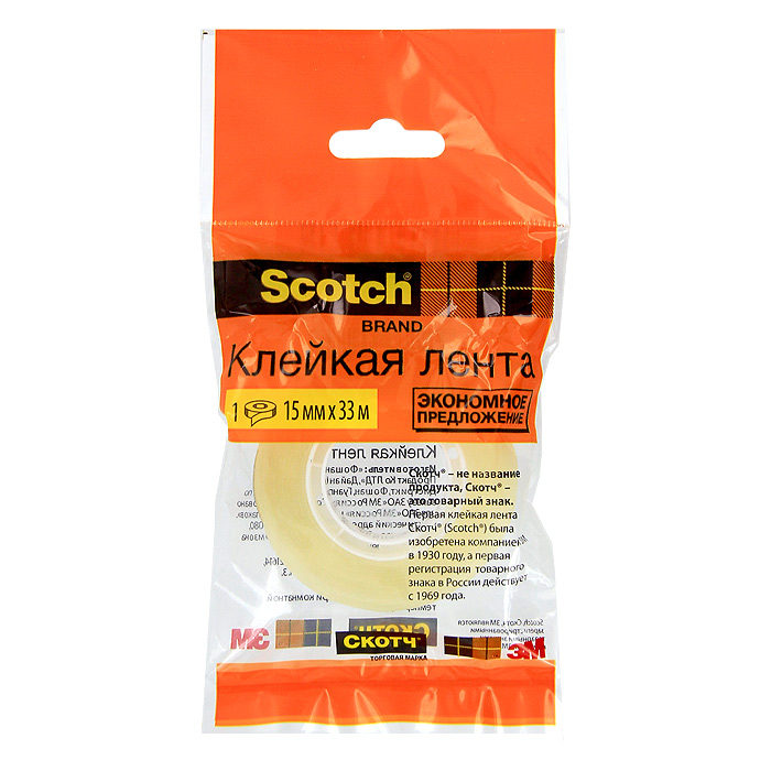 Клейкая лента Scotch, цвет: прозрачный. C27913C27913 (500-1533) Клейкая лента Scotch, цвет: прозрачный. C27913C27913 (500-1533)Канцелярская клейкая лента Scotch - универсальный помощник в доме и офисе. Лента предназначена для склеивания документов, упаковки, картона и имеет сильный клеящий состав. После наклеивания лента становится абсолютно невидимой. Характеристики:Длина ленты: 33 м. Ширина ленты: 1,5 см.
