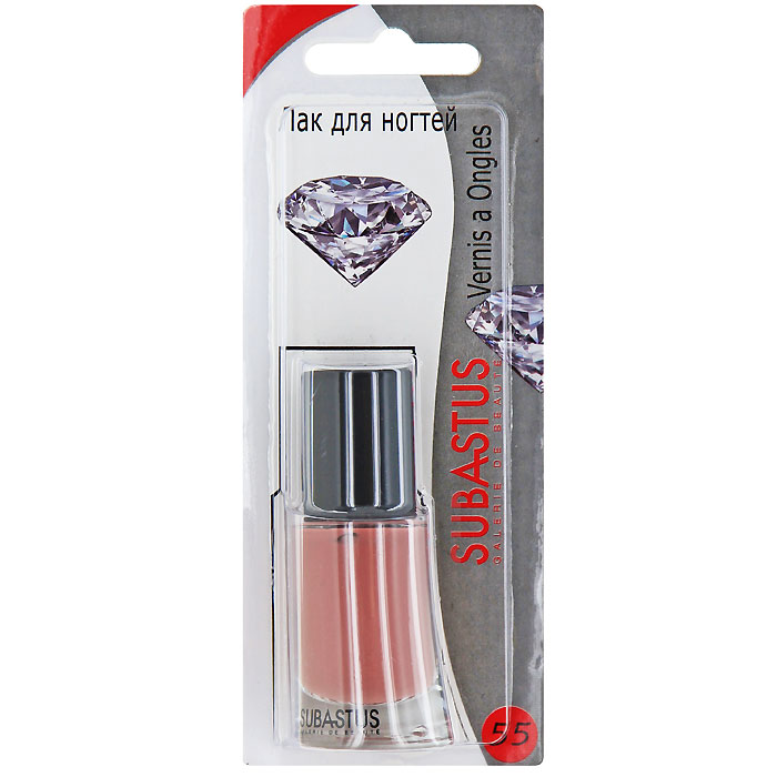 Лак для ногтей Subastus Vernis a Ongles, №55, 10 мл801055 Лак для ногтей Subastus Vernis a Ongles, №55, 10 мл801055Лак для ногтей Subastus Vernis a Ongles с ультрастойкой формулой и глянцевым блеском. Профессиональная кисточка равномерно и быстро покрывает поверхность ногтя, обеспечивая мастерски-безупречный маникюр. Элегантный флакон изумительной формы создает иллюзию хрустального дна. Колпачок с матовым покрытием не скользит в руке, обеспечивая точное и аккуратное нанесение лака. Характеристики:Объем:10 мл. Тон лака:№55.Артикул:801055. Производитель: Франция. Товар сертифицирован.