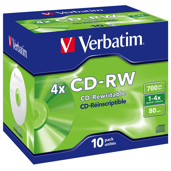 Verbatim CD-RW 700MB, 2-4x, 10шт, Jewel Case, DL+ (43123)