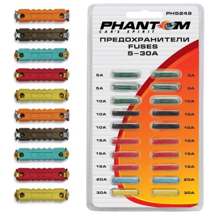 Предохранители Phantom, цилиндрические, 20 шт. PH52495249 Предохранители Phantom, цилиндрические, 20 шт. PH52495249Цилиндрические предохранители Phantom, изготовленные из металла и пластика, предназначены для защиты электросети автомобиля. В набор входят: - 4 предохранителя по 5А, - 6 предохранителей по 10А, - 6 предохранителей по 16А, - 2 предохранителя по 20А,- 2 предохранителя по 30А. Предохранители надежны и безопасны, а качественная упаковка обеспечивает удобство хранения. Характеристики:Материал: пластик, металл. Размер предохранителя: 2,5 см х 0,5 см х 0,5 см. Сила тока: 5А; 10А; 16А; 20А; 30А. Комплектация: 20 шт. Размер упаковки: 18,5 см х 10,5 см х 1 см. Производитель: Китай. Артикул:PH5249.