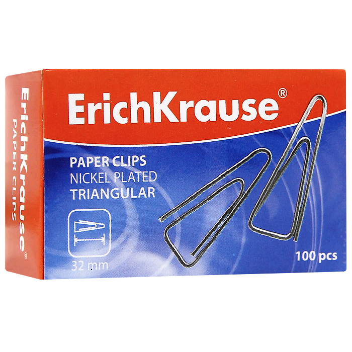 Скрепки никелированные Erich Krause, 32 мм, 100 шт. 2487024870 Скрепки никелированные Erich Krause, 32 мм, 100 шт. 2487024870Скрепки Erich Krause - это универсальный офисный инструмент. Скрепки треугольной формы изготовлены из высококачественной металлической проволоки с никелированным покрытием. Не пачкают и не царапают бумагу.Скрепки Erich Krause обеспечат не только надежное скрепление документов и офисных бумаг, но и добавят ярких красок на ваш рабочий стол. Характеристики:Материал: металл. Покрытие: никель. Размер скрепки: 3,2 см x 1 см. Количество: 100 шт. Размер упаковки: 6,5 см x 4 см x 2,5 см. Изготовитель: Китай.