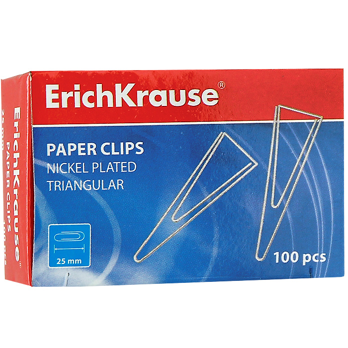Скрепки никелированные Erich Krause, 25 мм, 100 шт. 2486924869 Скрепки никелированные Erich Krause, 25 мм, 100 шт. 2486924869Скрепки Erich Krause - это универсальный офисный инструмент. Скрепки треугольной формы изготовлены из высококачественной металлической проволоки с никелированным покрытием. Не пачкают и не царапают бумагу.Скрепки Erich Krause обеспечат не только надежное скрепление документов и офисных бумаг, но и добавят ярких красок на ваш рабочий стол. Характеристики:Материал: металл. Покрытие: никель. Размер скрепки: 2,5 см x 0,7 см. Количество: 100 шт. Размер упаковки: 5 см x 3,5 см x 2 см. Изготовитель: Китай.