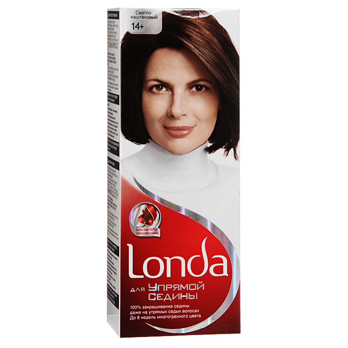 Крем-краска для волос Londa, для упрямой седины, 14+. Светло-каштановыйLC-81308655 Крем-краска для волос Londa, для упрямой седины, 14+. Светло-каштановыйLC-81308655Хотите избавиться от упрямой седины? Крем-краска для волос Londa идеально вам подойдет. Седые волосы имеют жесткую текстуру, поэтому они трудно поддаются прокрашиванию. Эта крем-краска специально разработана для направленного действия на самые неподдающиеся седые волосы. Это возможно благодаря действию эксклюзивному бальзаму перед окрашиванием, который помогает восстановить текстуру ваших волос для лучшего впитывания краски. Таким образом, краска проникает внутрь волоса и остается там. Результат: 100% закрашивание седины, до 8 недель стойкого цвета, многогранный цвет, естественный вид. Характеристики:Номер краски: 14+. Цвет: светло-каштановый. Проявитель: 50 мл. Крем-краска: 50 мл. Бальзам: 10 мл. Производитель: Россия. В комплекте: 1 тюбик с краской, 1 тюбик с проявителем, 1 пакетик с бальзамом перед окрашиванием, 1 пара перчаток, инструкция по применению. Товар сертифицирован.Внимание!Продукт может вызвать аллергическую реакцию, которая в редких случаях может нанести серьезный вред вашему здоровью. Проконсультируйтесь с врачом-специалистом перед применением любых окрашивающих средств.