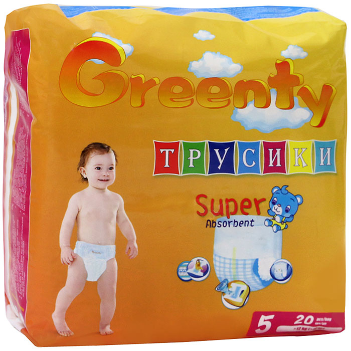 Greenty Подгузники-трусики, от 12 кг, 20 шт подгузники детские greenty одноразовые подгузники трусики greenty 5 12 кг 20 шт