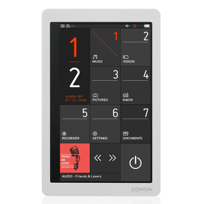 Cowon X9 32GB, WhiteiAudioX9 32GB Cowon X9 32GB, WhiteiAudioX9 32GBCowon X9 – самый долгоиграющий плеер в своём классе, работающий до 110 часов в режиме воспроизведения аудио. Устройство поддерживает все типы мультимедиа, в том числе проигрывает видео на большом сенсорном дисплее. Плеер оснащён акселерометром, FM-тюнером, диктофоном, динамиком и слотом для карт памяти MicroSD.Главные отличия X9 от модели-предшественника – Cowon X7 – это увеличенное время работы, уменьшенный вес и флэш-память ёмкостью до 32 Гб вместо жёсткого диска. Также стоит выделить новый динамический интерфейс и обновлённую систему преобразования звука JetEffect 5 (48 настроек эквалайзера, 9 режимов эхо, специальные эффекты включая знаменитый BBE+).