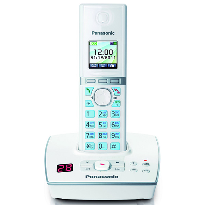 Panasonic KX-TG8061 RUWKX-TG8061 RUW Panasonic KX-TG8061 RUWKX-TG8061 RUWУникальность радиотелефону Panasonic KX-TG8061 придает функция резервного питания. Обычные DECT телефоны не работают при отключении электричества, а у Panasonic KX-TG8061 заряд аккумуляторов трубки сможет обеспечить временную работу базового блока. В радиотелефоне Panasonic KX-TG8061 сочетаются современный дизайн и множество разнообразных функций. Ключевым преимуществом DECT телефона Panasonic KX-TG8061 стала функция резервного питания базового блока от трубки (при отключении электроэнергии) и цветной TFT-дисплей. Радиотелефон Panasonic KX-TG8061RU выполнен в классическом белом цвете с соблюдением четких прямых линий. Трубка комфортно лежит в руке, а благодаря клавишам с голубой подсветкой и четкому TFT-дисплею набирать номер и изменять настройки телефона очень удобно. Меню радиотелефона Panasonic KX-TG8061RU полностью русифицировано, что существенно упрощает использование телефонной книги. Этот DECT телефон имеет встроенный цифровой автоответчик на 18 минут записи. Узнать о количестве оставленных сообщений можно взглянув на небольшой экран на базовом блоке, где высвечиваются крупные четкие цифры. Уникальность этому радиотелефону придает функция резервного питания. Обычные DECT телефоны не работают при отключении электричества, а заряд аккумуляторов трубки Panasonic KX-TG8061RU сможет обеспечить временную работу базового блока. В случае, если зарегистрирована одна трубка, функция резервного питания позволит совершать и принимать звонки с помощью громкой связи. При регистрации двух или более - одна трубка должна оставаться на базовом блоке для подачи питания, а другие можно использовать для совершения звонков в обычном режиме. Память радиотелефона Panasonic KX-TG8061RU рассчитана на хранение 200 контактов в телефонной книге и 50 входящих вызовов в журнале. Базовый блок позволяет зарегистрировать до шести трубок, причем записи телефонной книги с одной из них могут быть скопированы на другие. DECT телефон Panasonic KX-TG8061RU обладает голосовым АОНом и Caller ID, повторным набором номера и полифоническими мелодиями звонка. В корпусе трубки Panasonic KX-TG8061RU предусмотрен разъем для гарнитуры, что будет удобно людям, часто и долго разговаривающим по телефону. Функция резервного питанияЦветной дисплейБелая подсветка дисплеяКопирование записей телефонного справочникаИндикатор входящего вызоваРусифицированное менюВозможность подключения дополнительных трубок (до 6 штук)Ночной режим, эко-режимТип дополнительных трубок: KX-TGA806Питание трубки: NiMH аккумулятор