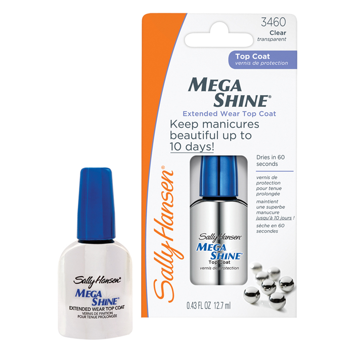 Sally Hansen Верхнее покрытие-сушка с зеркальным блеском Mega Shine, 13,3 мл30072528000 Sally Hansen Верхнее покрытие-сушка с зеркальным блеском Mega Shine, 13,3 мл30072528000Глянцевый маникюр без сколов и царапин в течении 10 дней! Средство высушит лаковое покрытие за 60 секунд, придаст прочность и блеск вашему маникюру!Наносить один слой на свежевысохший лак или на высохший лак для экстрасияния и дополнительной защиты маникюра. Дайте просохнуть в течении 60 сек.