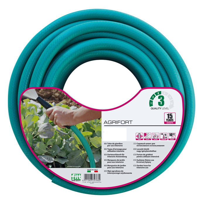 Шланг Agrifort, 1 (25 мм) х 50 м3707068 Шланг Agrifort, 1 (25 мм) х 50 м3707068Agrifort - армированный шланг с высокой толщиной особенно подходящий для земледелия и строительства.Внутренний слой белый, пищевого качества пригоден для использования в пищевой промышленности , внешний слой непрозрачный зелёный.Преимущества: верхний слой стойкий к УФ-лучам, рабочее давление 12 бар, слой ПВХ который препятствует образованию микроорганизмов и плесени внутри шланга. Характеристики:Материал:ПВХ. Длина шланга:50 м. Внешний диаметр шланга:32 мм. Внутренний диаметр шланга:25 мм. Максимальное рабочее давление:12 бар. Срок службы: 12 лет. Размер упаковки:62 см х 21 см.