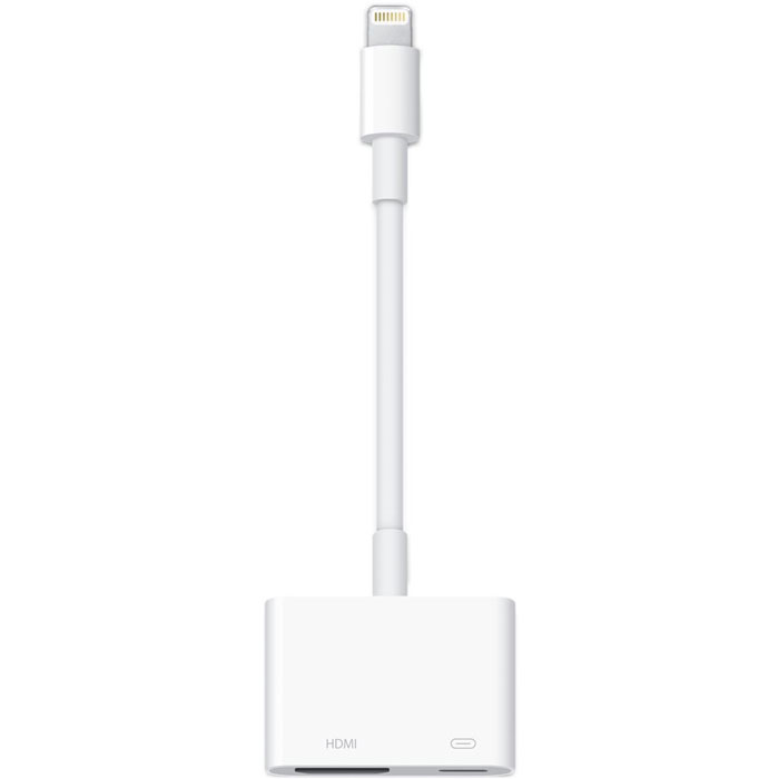 Apple Lightning to Digital AV Adapter (MD826ZM/A)MD826ZM/A Apple Lightning to Digital AV Adapter (MD826ZM/A)MD826ZM/AApple Lightning Digital AV Adapter - это переходник, который позволяет выводить изображение с iPhone, iPad, iPod touch с Lightning-коннектором на внешний монитор, телевизор или проектор посредством HDMI-интерфейса. Разрешение 720p поддерживается в режиме видеоповтора. Также Вы сможете смотреть видео на большом экране с разрешением до 1080p, подключив переходник Apple Lightning Digital AV Adapter к телевизору, проектору или HDMI-дисплею. Контент в формате 1080p можно передать на внешний экран с последних устройств Apple - iPad mini, iPad Retina, iPhone 5 и iPod touch 5G. Помимо порта HDMI в адаптере Apple Digital AV Adapter есть собственный разъем Lightning, с помощью которого можно параллельно подключить зарядное устройство или другие аксессуары к вашему гаджету.
