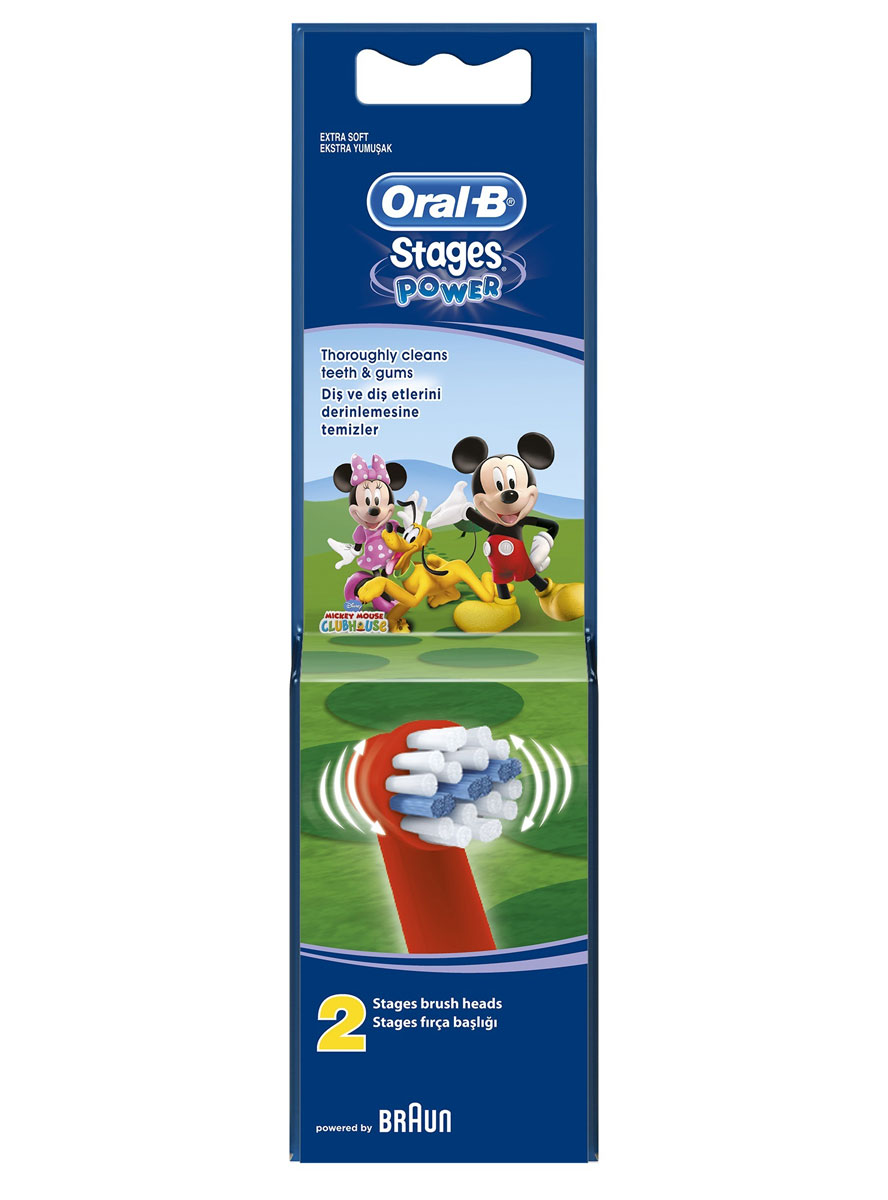 Oral-B Насадка для электрической зубной щетки Kids. Stages Power, 2 штBRU-64706728 Oral-B Насадка для электрической зубной щетки Kids. Stages Power, 2 штBRU-64706728Сменная насадка Oral-B Stages Kids. Stages Power для электрической зубной щетки имеет специальные, меньшие по размеру щетинки, которые обеспечивают бережную, сверхмягкую чистку и делают ее идеальной для маленьких зубов и детского рта. Характеристики:Материал: пластик, щетина. Длина насадки: 7 см. Производитель: Германия.