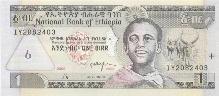 Банкнота номиналом 1 быр. Эфиопия. 2008 год