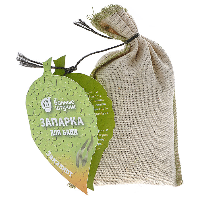 Запарка для бани Эвкалипт, в мешочке, 30 г32164 Запарка для бани Эвкалипт, в мешочке, 30 г32164Запарка для бани Эвкалипт поможет усилить оздоровительный эффект бани. Настой из листьев эвкалипта используется как антисептическое средство, им обрызгивают деревянные стены и раскалeнные камни. Возникающий при этом ароматный пар обладает отличными ингаляционными свойствами. При этом дышать надо через нос, и тогда гортань, трахея, бронхи прогреваются целебным паром эвкалипта. Применяя эвкалипт в бане, вы также ощутите прилив бодрости и энергии. Для повышения эффективности банных процедур очень полезно применение настоев и отваров. Баня - это не только очищение тела, но и отдых для души, укрепление духа. Отдых в сауне или бане - это полезный и в последнее время популярный способ времяпровождения, запарка обеспечит вам комфорт и удобство. Характеристики:Состав: листья эвкалипта, текстиль. Вес: 30 г. Размер мешочка: 7 см х 11 см х 2 см. Артикул: 32164.