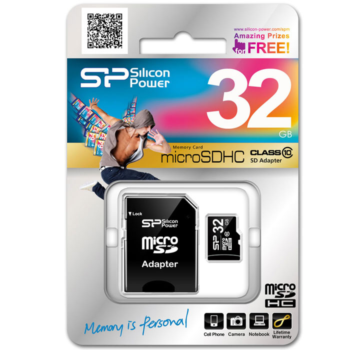 Silicon Power microSDHC Class 10 32GB карта памяти + SD адаптер
