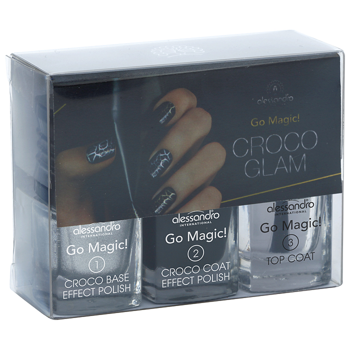 Alessandro Набор лаков для ногтей Croco Glam, 3х5 мл. 20-63020-630 Alessandro Набор лаков для ногтей Croco Glam, 3х5 мл. 20-63020-630Создайте на ваших ногтях стильный и элегантный Croco эффект! Просто, быстро и модно! Содержит: базовое покрытие Croco Base, цветное верхнее покрытие Croco Coat и прозрачное верхнее покрытие Top Coat. Характеристики:Объем: 3 х 5 мл. Размер упаковки: 8 см х 3 см х 6,5 см. Артикул: 20-630. Производитель: Германия. Товар сертифицирован.