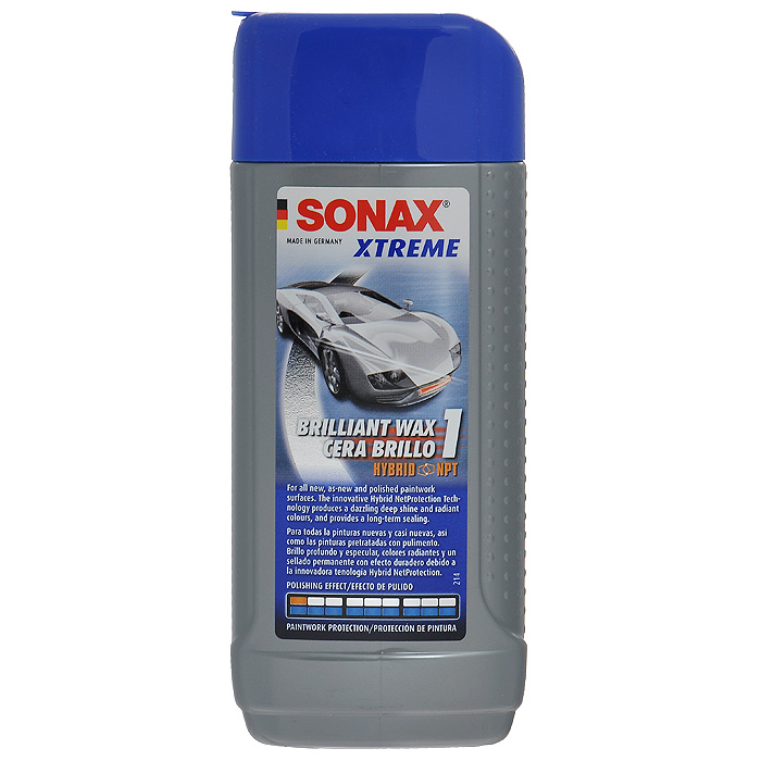 Воск полировочный Sonax Xtreme №1, 250 мл201100 Воск полировочный Sonax Xtreme №1, 250 мл201100Полировочный воск Sonax Xtreme №1 - революционно жидкий воск на основе нано технологий для любых лакокрасочных покрытий. Крошечные частицы воска легко, быстро и просто распределяются на лаке, обрабатываются и полируются. Обеспечивает долгосрочную защиту и сияющий блеск. С натуральным карнауба-воском. Характеристики: Объем: 250 мл. Артикул: 201100. Товар сертифицирован.
