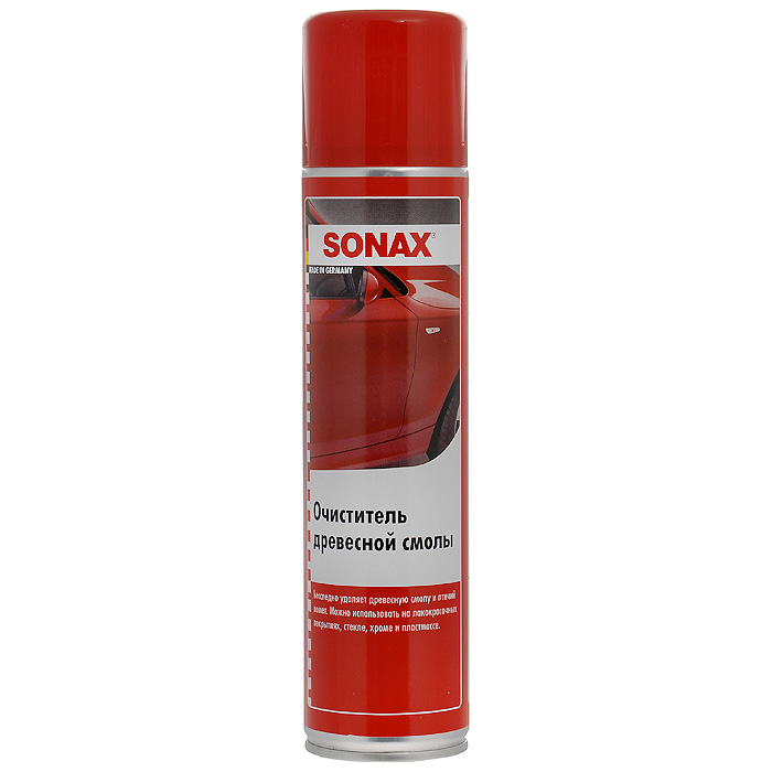 Очиститель Sonax, древесной смолы, 400 мл390300 Очиститель Sonax, древесной смолы, 400 мл390300Очиститель Sonax быстро и без следов удаляет древесную смолу, птичий помет и иные органические загрязнения с лакокрасочных покрытий, стекла, хрома и пластмассовых покрытий. Безвреден даже для высокочувствительных ксеноновых фар. Характеристики: Объем: 400 мл. Артикул: 390300. Товар сертифицирован.