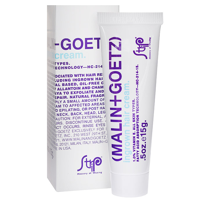 Malin+Goetz Крем для лица и тела, против вросших волос, 15 гMG135 Malin+Goetz Крем для лица и тела, против вросших волос, 15 гMG135Крем Malin+Goetz от врастания волос предотвращает раздражение, вызванное удалением волос у женщин и мужчин, в том числе против вросших волосков или порезов бритвой. Этот обезжиренный крем, на основе сырья растительного происхождения, синтезирован из натуральных аллантоинов и ромашки, которые успокаивают и смягчают кожу, гликолевой и салициловой кислот, которые отшелушивают, и витамин В5, помогающий восстановить кожу. Имеет натуральный аромат и цвет. Прекрасное средство после бритья или после эпиляции. Характеристики:Вес: 15 г. Производитель: США. Товар сертифицирован.