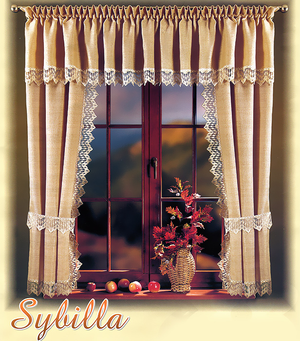 Фото Комплект штор для кухни "Sybilla", на кулиске, цвет: бежевый, высота 170 см. Покупайте с доставкой по России