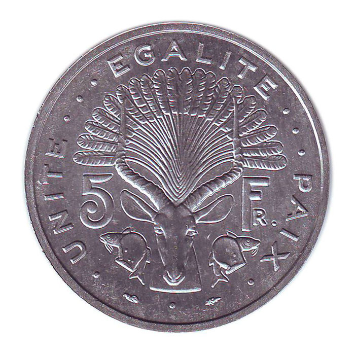 Монета номиналом 5 франков, Джибути, 1991 год